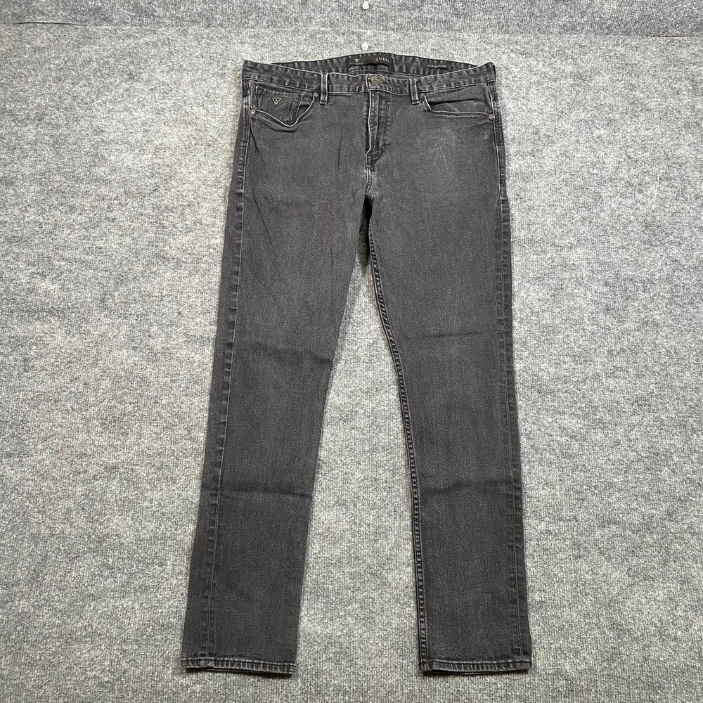 Guess Mens Slim Tapered Jeans 36x32 Faded Black Denim M81AS221KB0